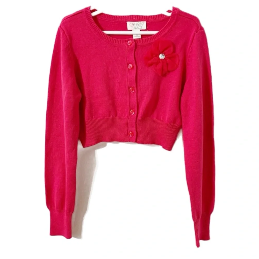 NWT The Children’s Place Button Front Cropped Cardigan Sweater w Flower Detail